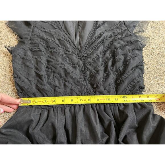 WAYWARD FANCIES eShakti Black V Neck Ruffle Mesh Tulle Dress Size Medium Whimsy - Picture 6 of 7